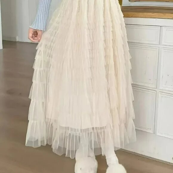 NEW! BOHO Tulle LAYERED MAXI SKIRT SZ L - Picture 6 of 6